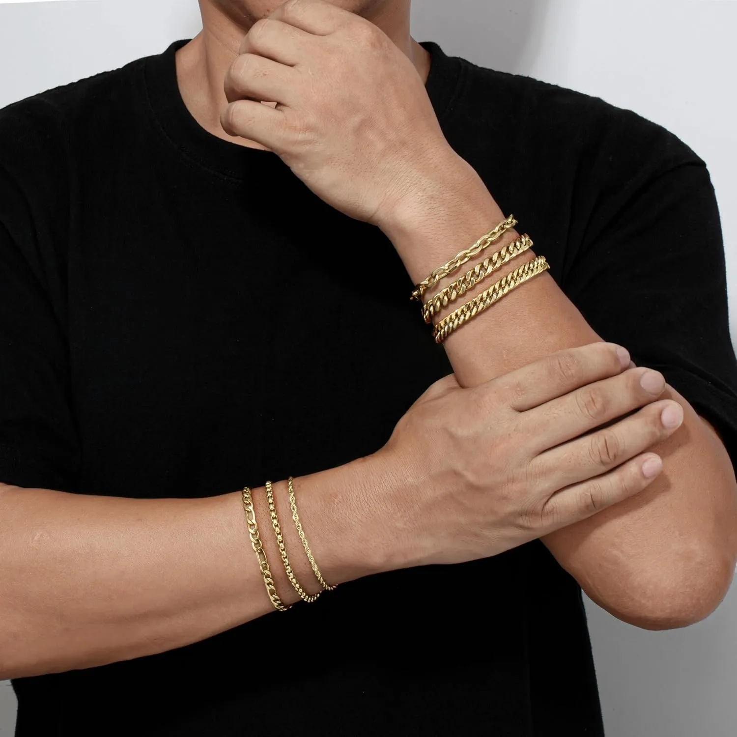 XIANNVXI 6 Pcs Stainless Steel Bracelets for Men Women Cuban Link Bracelet Rope Paperclip Chain Bracelets Set 7.5/8.3/9 Inches Mens Metal Bracelets