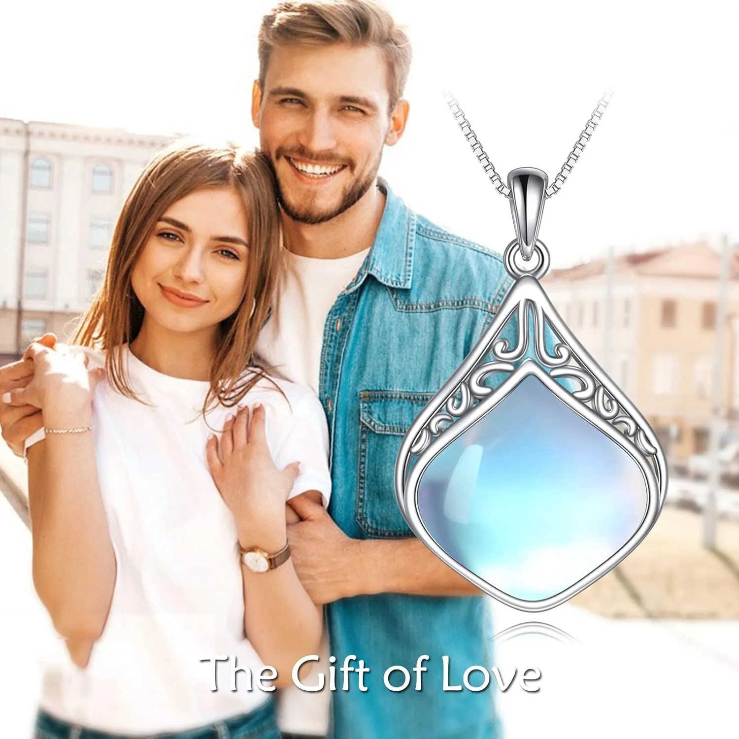 YAFEINI Teardrop Necklace Sterling Silver Filigree Irish Pendant Necklace Natural Stone Moonstone/Lapis Lazuli/Larimar/Moss Agate Necklace Jewelry