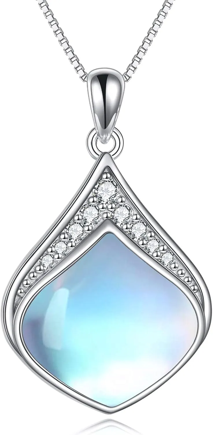 YAFEINI Teardrop Necklace Sterling Silver Filigree Irish Pendant Necklace Natural Stone Moonstone/Lapis Lazuli/Larimar/Moss Agate Necklace Jewelry