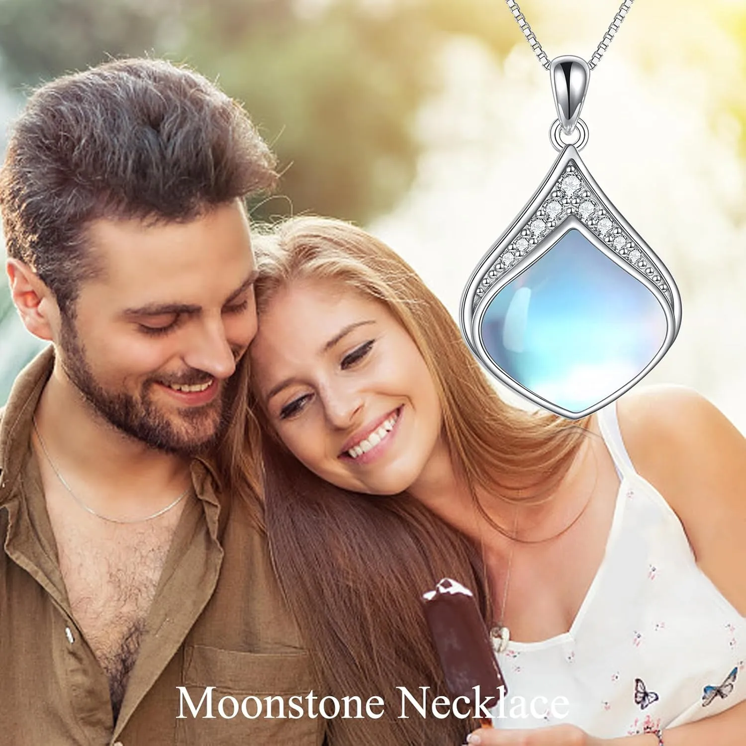 YAFEINI Teardrop Necklace Sterling Silver Filigree Irish Pendant Necklace Natural Stone Moonstone/Lapis Lazuli/Larimar/Moss Agate Necklace Jewelry