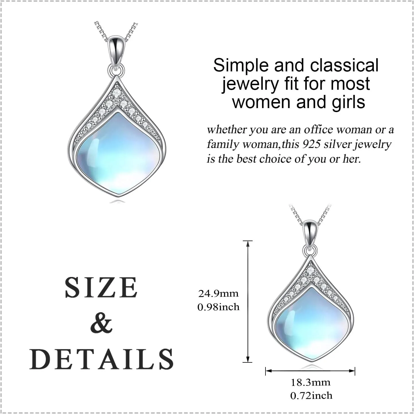 YAFEINI Teardrop Necklace Sterling Silver Filigree Irish Pendant Necklace Natural Stone Moonstone/Lapis Lazuli/Larimar/Moss Agate Necklace Jewelry