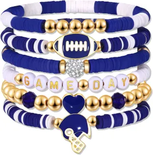 YAHPERN Game Day Bracelet for Women Stackbale Football Bracelets Red Black White Blue Heishi Bracelets Clay Preppy Friendship Bracelets Football Accessories Jewelry Gifts
