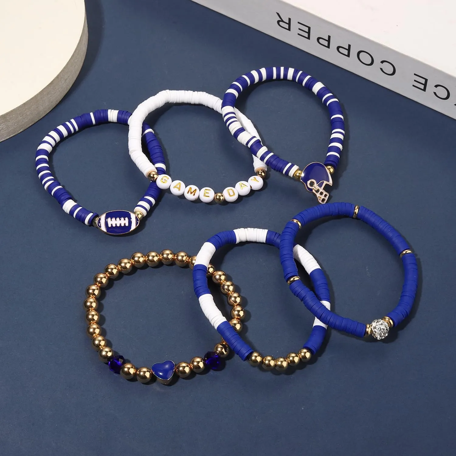 YAHPERN Game Day Bracelet for Women Stackbale Football Bracelets Red Black White Blue Heishi Bracelets Clay Preppy Friendship Bracelets Football Accessories Jewelry Gifts