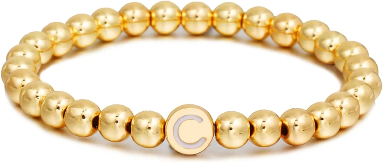 YBMYCM Letter Beaded Bracelets Initial Bracelets 14K Gold Plated Stretch Bracelets for Women Jewelry