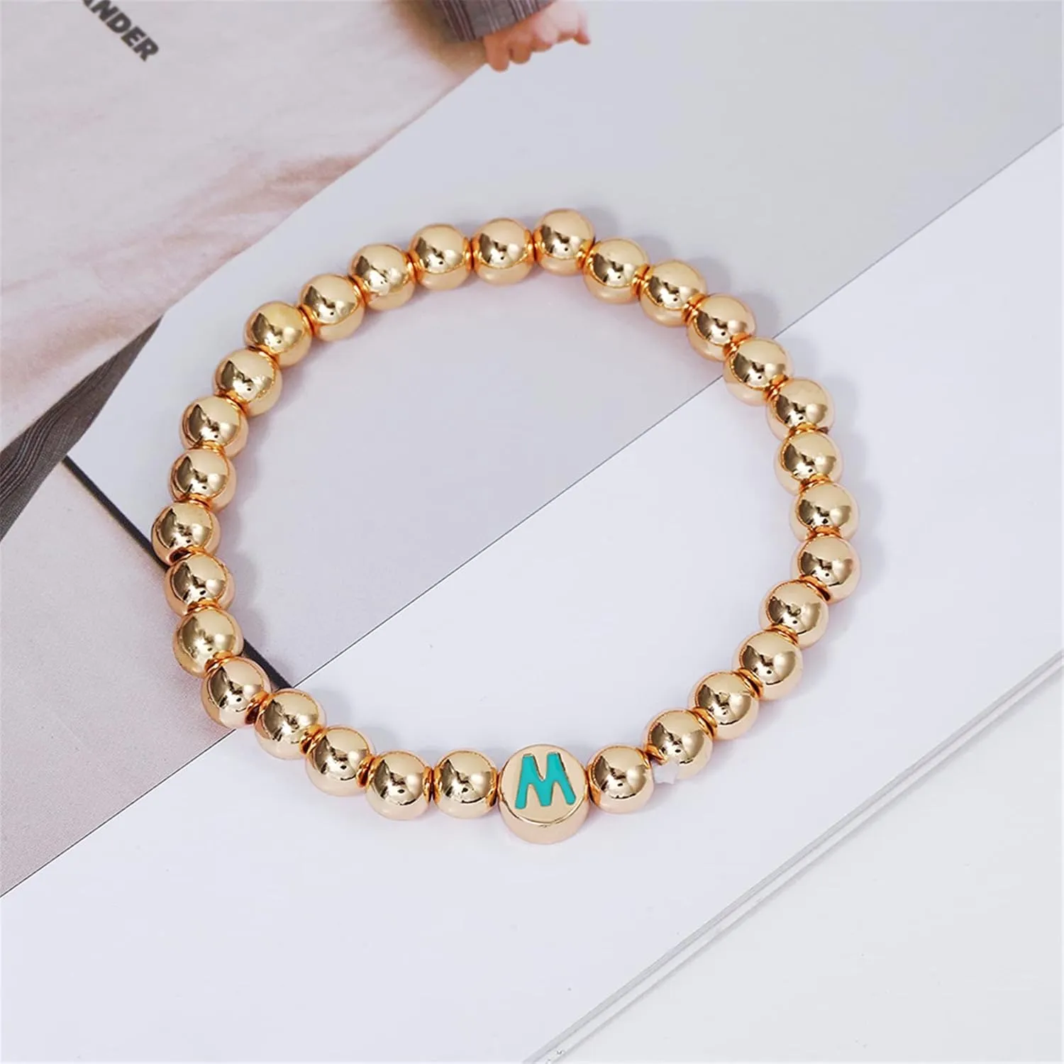 YBMYCM Letter Beaded Bracelets Initial Bracelets 14K Gold Plated Stretch Bracelets for Women Jewelry