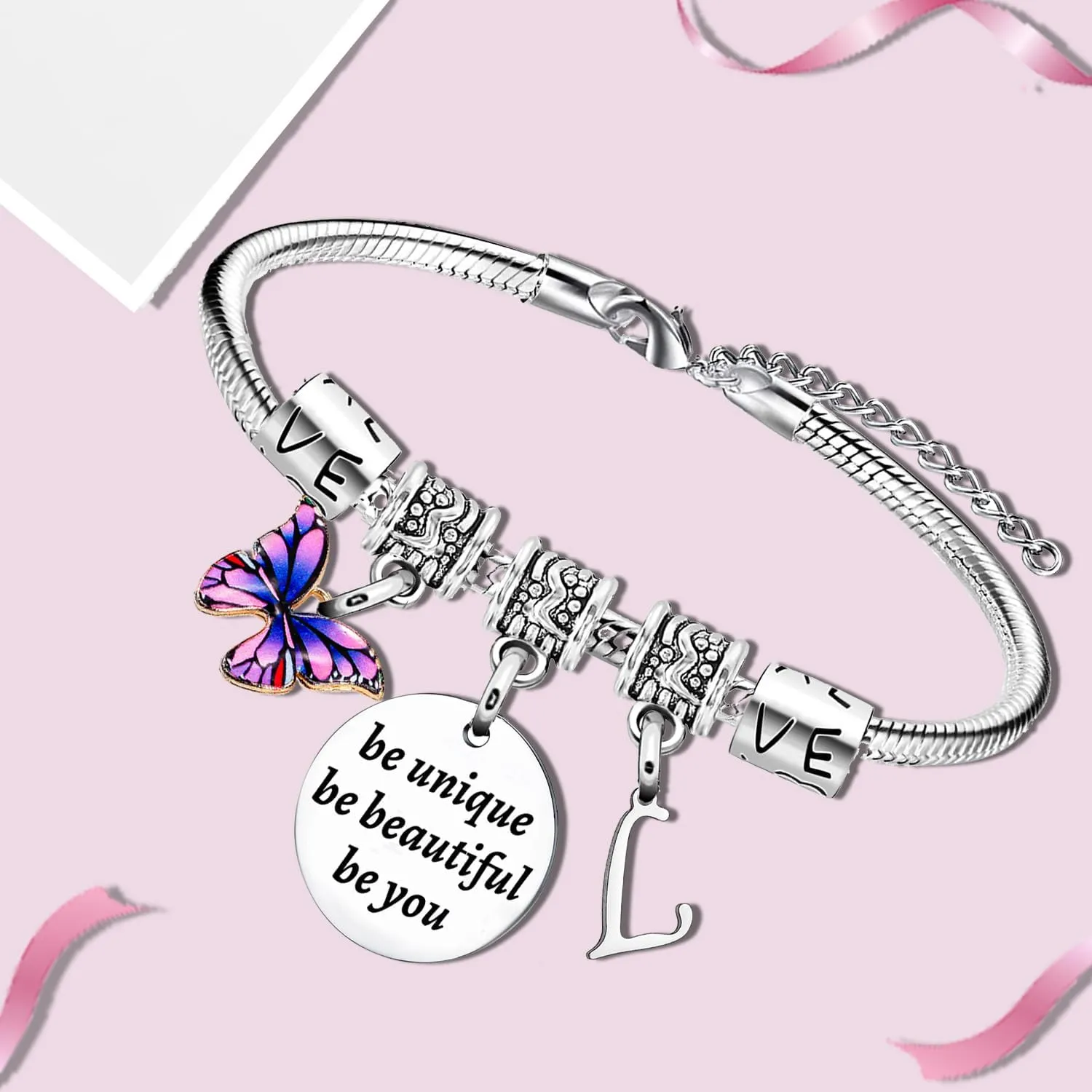 YEEQIN Inspirational Gifts Initial Bracelets For Women Friends Butterfly Bracelets Charm Bracelets For Sister Daughter Granddaughter 26 Letters Alphabet Bracelets