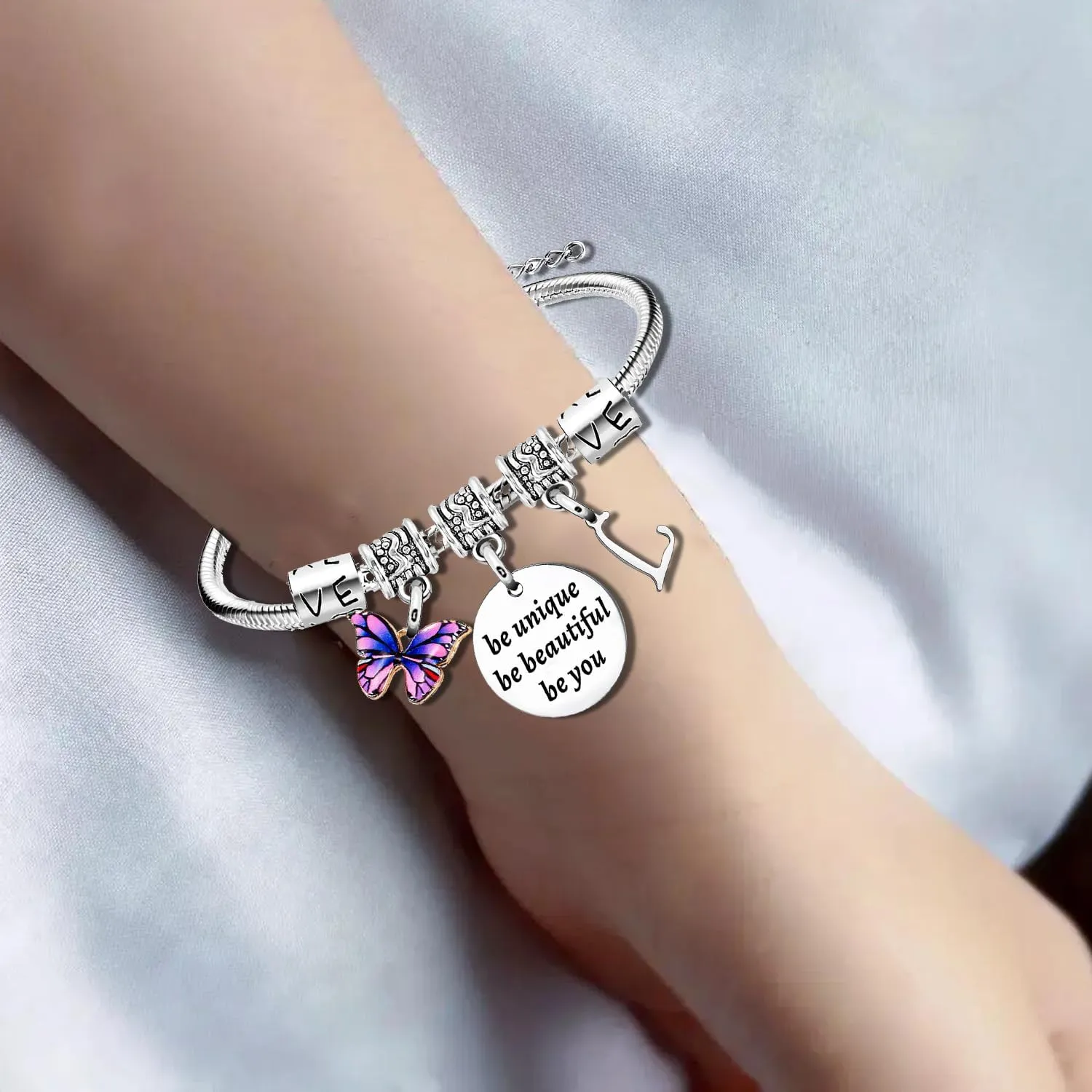 YEEQIN Inspirational Gifts Initial Bracelets For Women Friends Butterfly Bracelets Charm Bracelets For Sister Daughter Granddaughter 26 Letters Alphabet Bracelets
