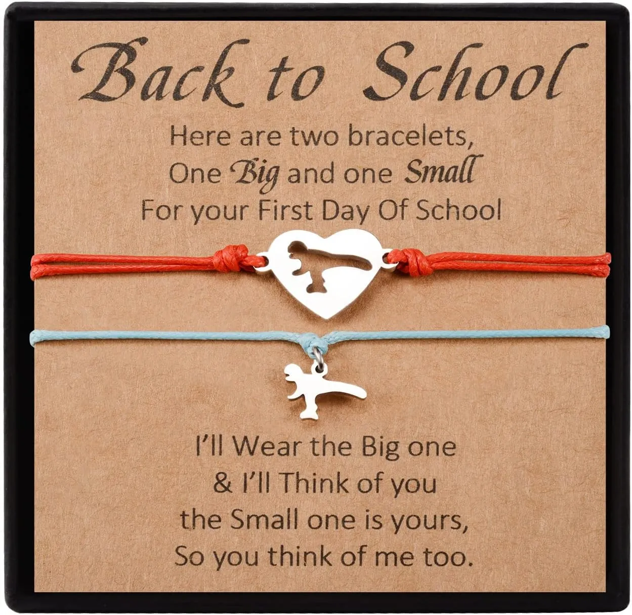 YELUWA 2 Pcs Back to School Gift, First Day of School Gift, Lovely Charm Bracelets Set for Daughter/Son from Mother Mommy and Me Jewelry with Gift Box Wish Card