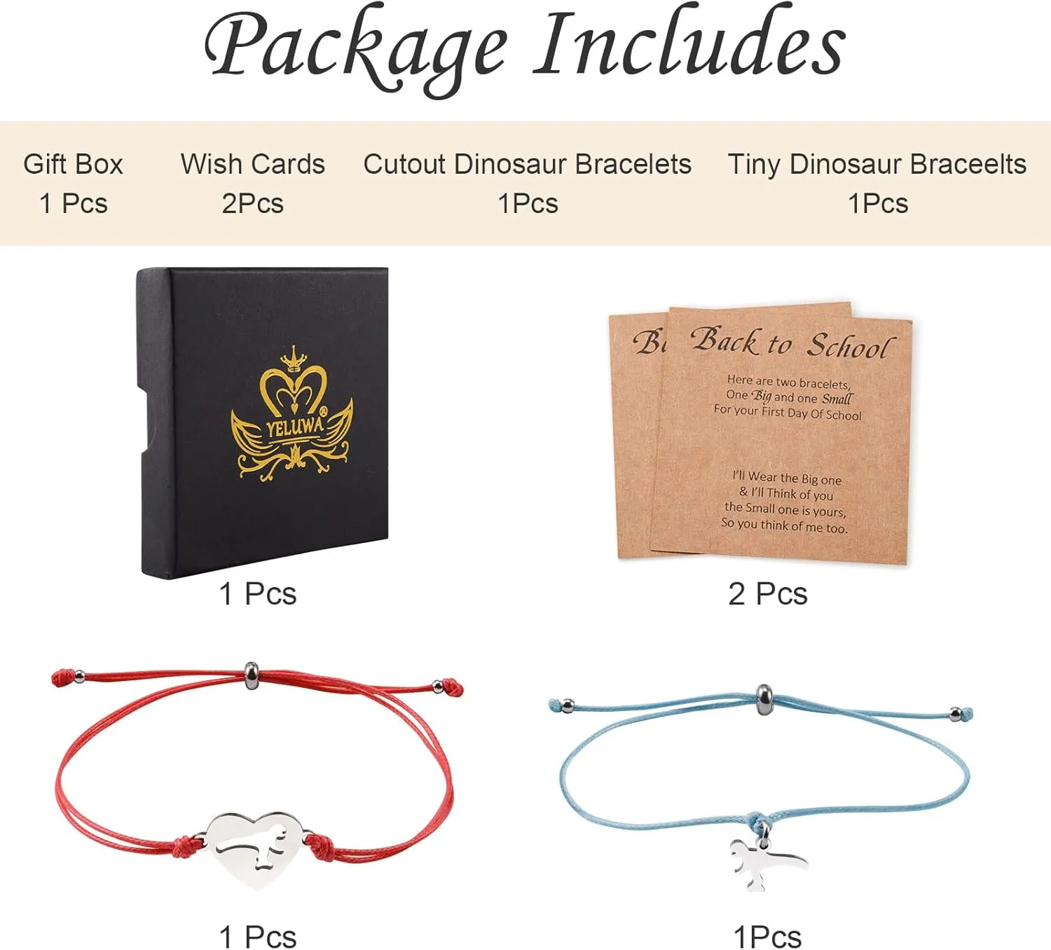 YELUWA 2 Pcs Back to School Gift, First Day of School Gift, Lovely Charm Bracelets Set for Daughter/Son from Mother Mommy and Me Jewelry with Gift Box Wish Card