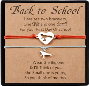 YELUWA 2 Pcs Back to School Gift, First Day of School Gift, Lovely Charm Bracelets Set for Daughter/Son from Mother Mommy and Me Jewelry with Gift Box Wish Card