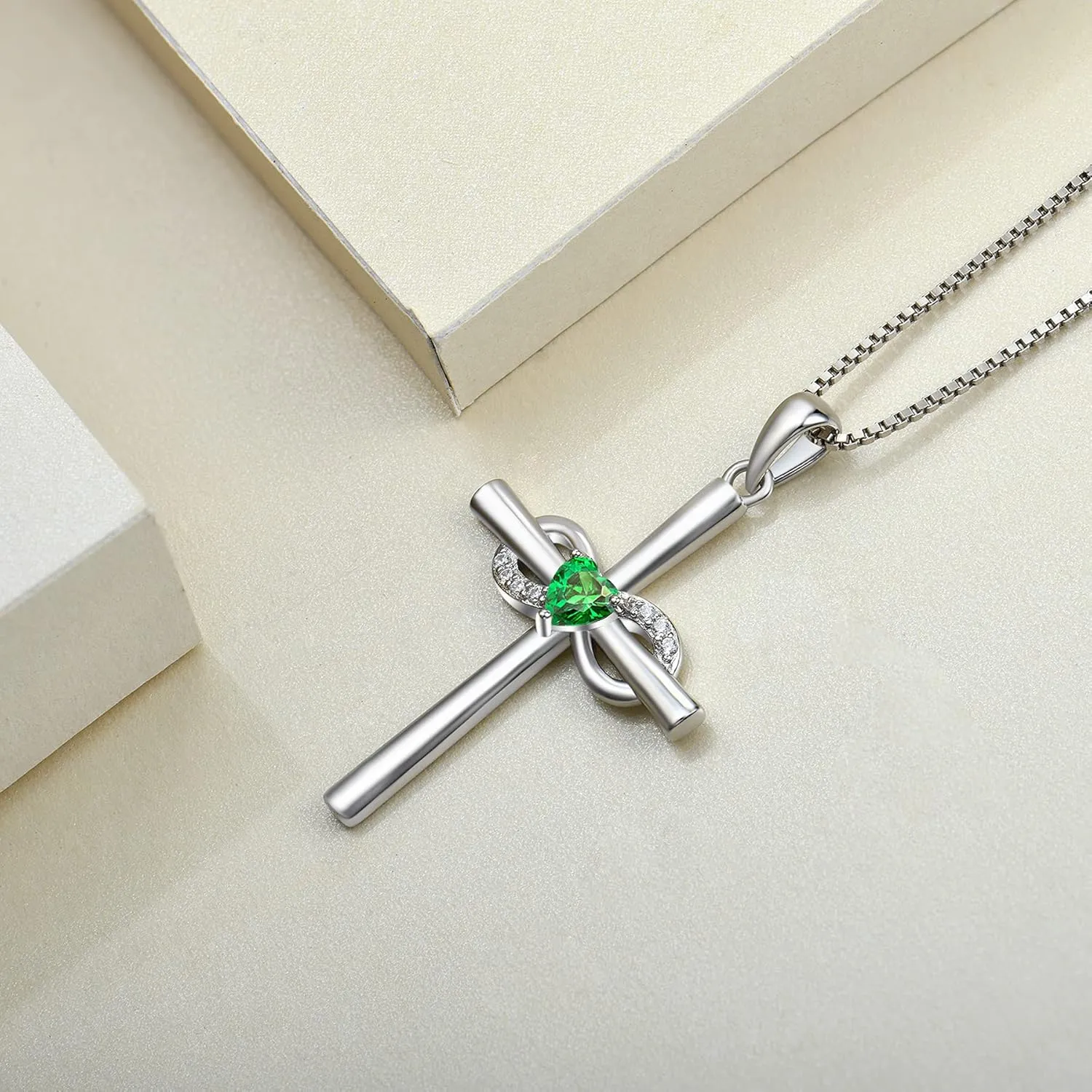 YL Infinity Cross Necklace Sterling Silver Crucifix Pendant Gemstones Criss Jewelry for Women