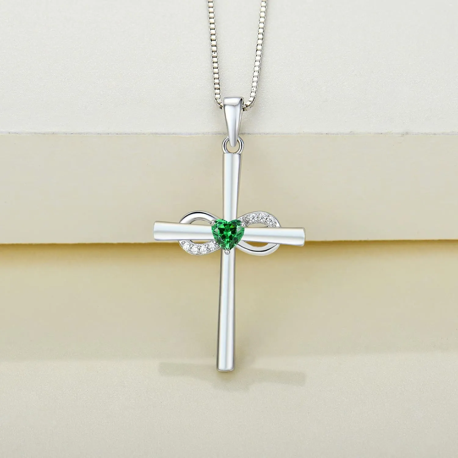 YL Infinity Cross Necklace Sterling Silver Crucifix Pendant Gemstones Criss Jewelry for Women