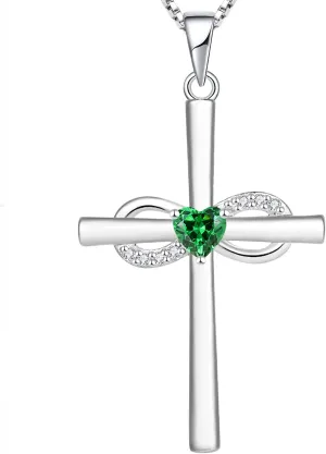 YL Infinity Cross Necklace Sterling Silver Crucifix Pendant Gemstones Criss Jewelry for Women