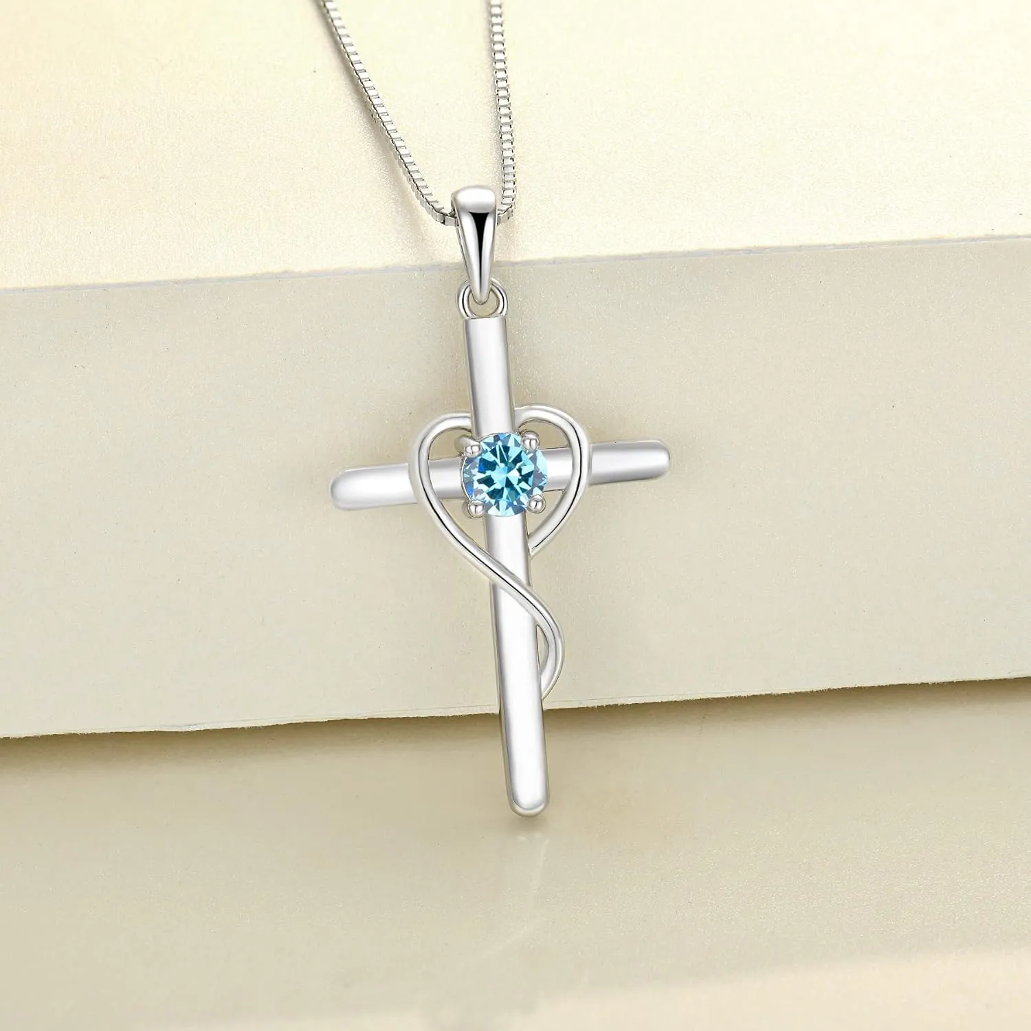 YL Infinity Heart Cross Necklace Sterling Silver Crucifix Pendant Gemstones Criss Jewelry for Women