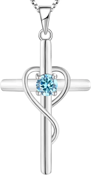 YL Infinity Heart Cross Necklace Sterling Silver Crucifix Pendant Gemstones Criss Jewelry for Women