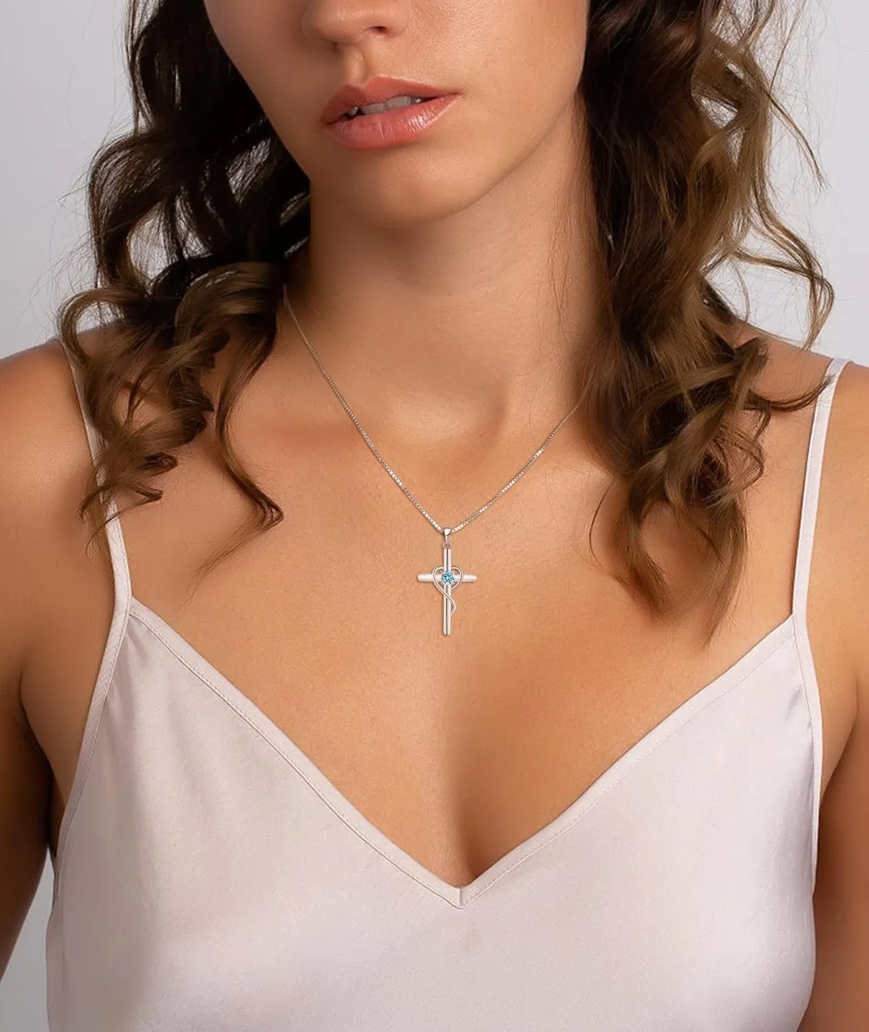 YL Infinity Heart Cross Necklace Sterling Silver Crucifix Pendant Gemstones Criss Jewelry for Women