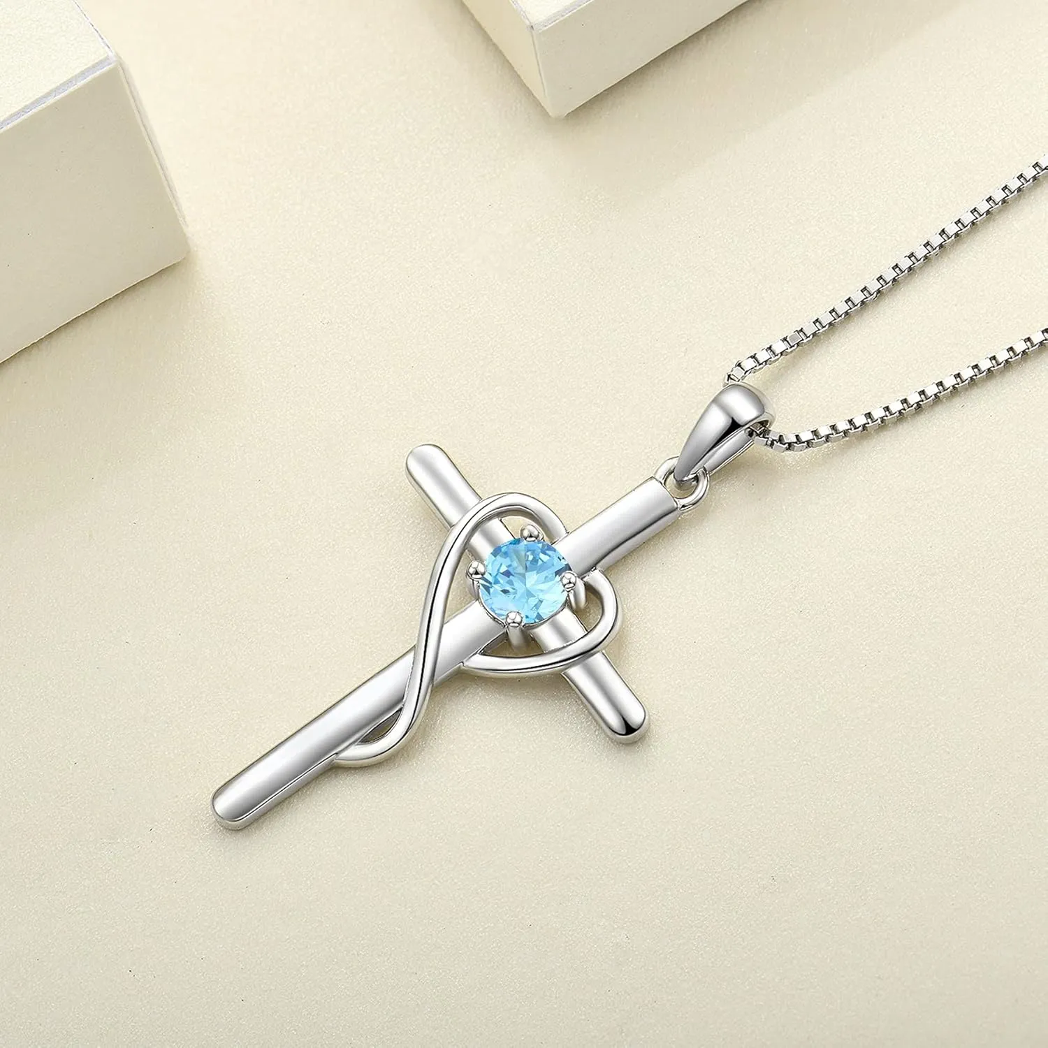 YL Infinity Heart Cross Necklace Sterling Silver Crucifix Pendant Gemstones Criss Jewelry for Women