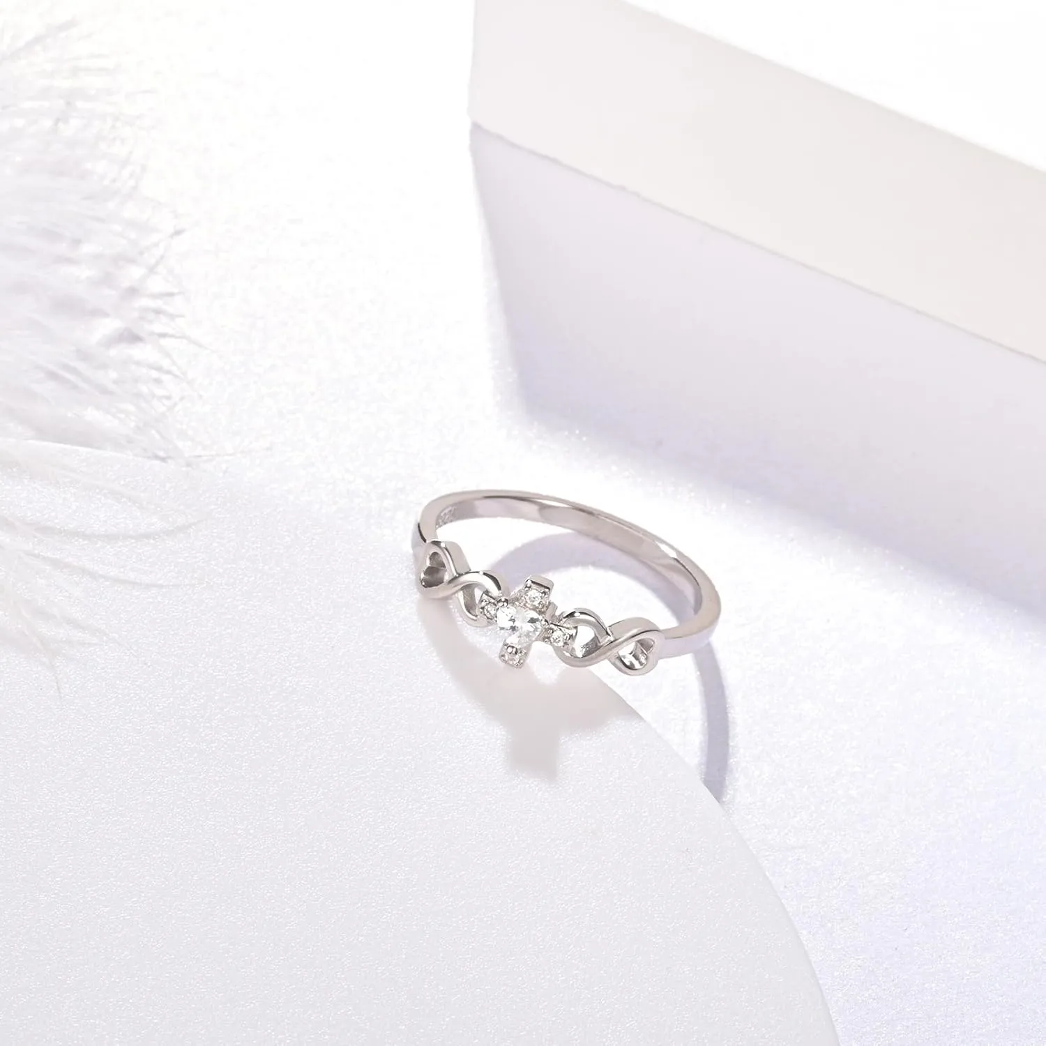 YLT 925 Sterling Silver Christian Cross Infinity Rings Inspirational Faith Bible Verse Ring Gift for Women Teens