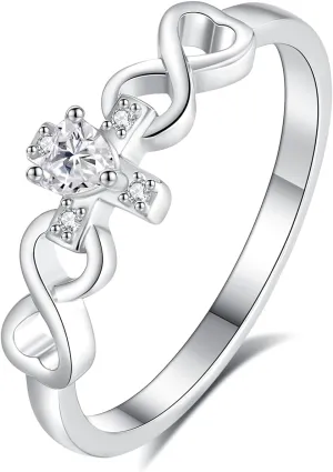 YLT 925 Sterling Silver Christian Cross Infinity Rings Inspirational Faith Bible Verse Ring Gift for Women Teens