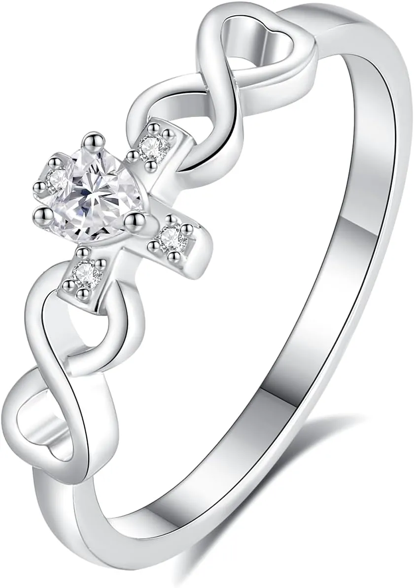 YLT 925 Sterling Silver Christian Cross Infinity Rings Inspirational Faith Bible Verse Ring Gift for Women Teens
