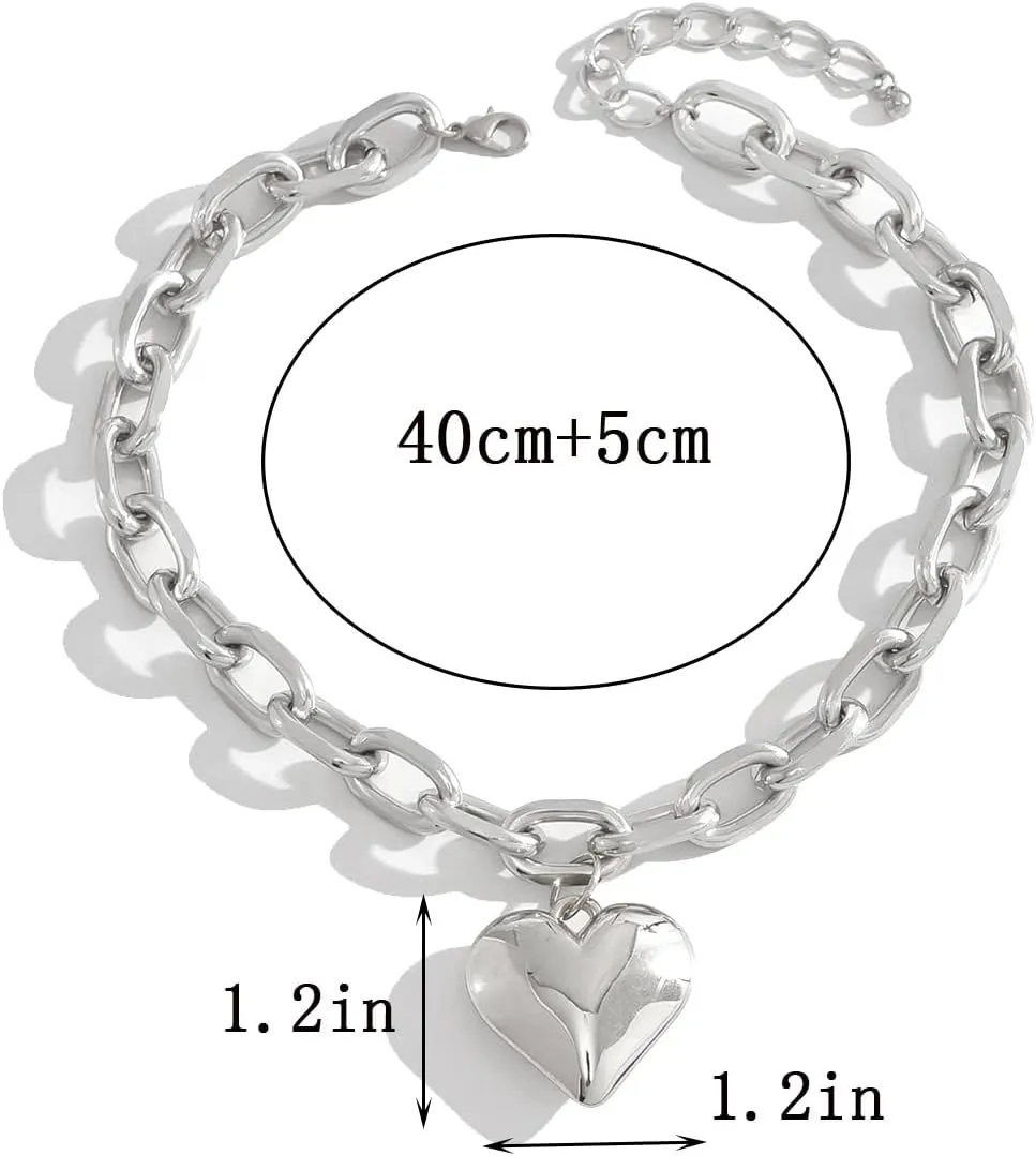 YOOESTORES82 Chunky Gold Heart Pendant Necklaces,14K Gold Punk Puffy Heart Choker Necklaces Hiphop Love Thick Chain Charm Statement Jewelry Gifts for Women