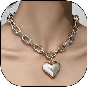 YOOESTORES82 Chunky Gold Heart Pendant Necklaces,14K Gold Punk Puffy Heart Choker Necklaces Hiphop Love Thick Chain Charm Statement Jewelry Gifts for Women