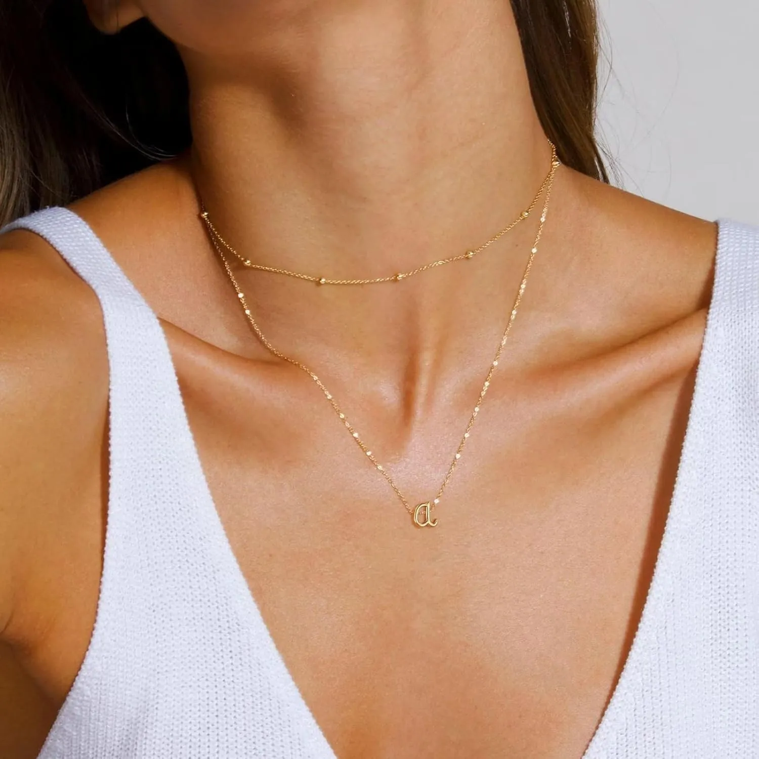Yoosteel Layered Initial Necklaces for Women, 14K Gold Plated Dainty Layering Letter Necklace Personalized Monogram Layered Gold Silver Initial Necklaces for Women Jewelry
