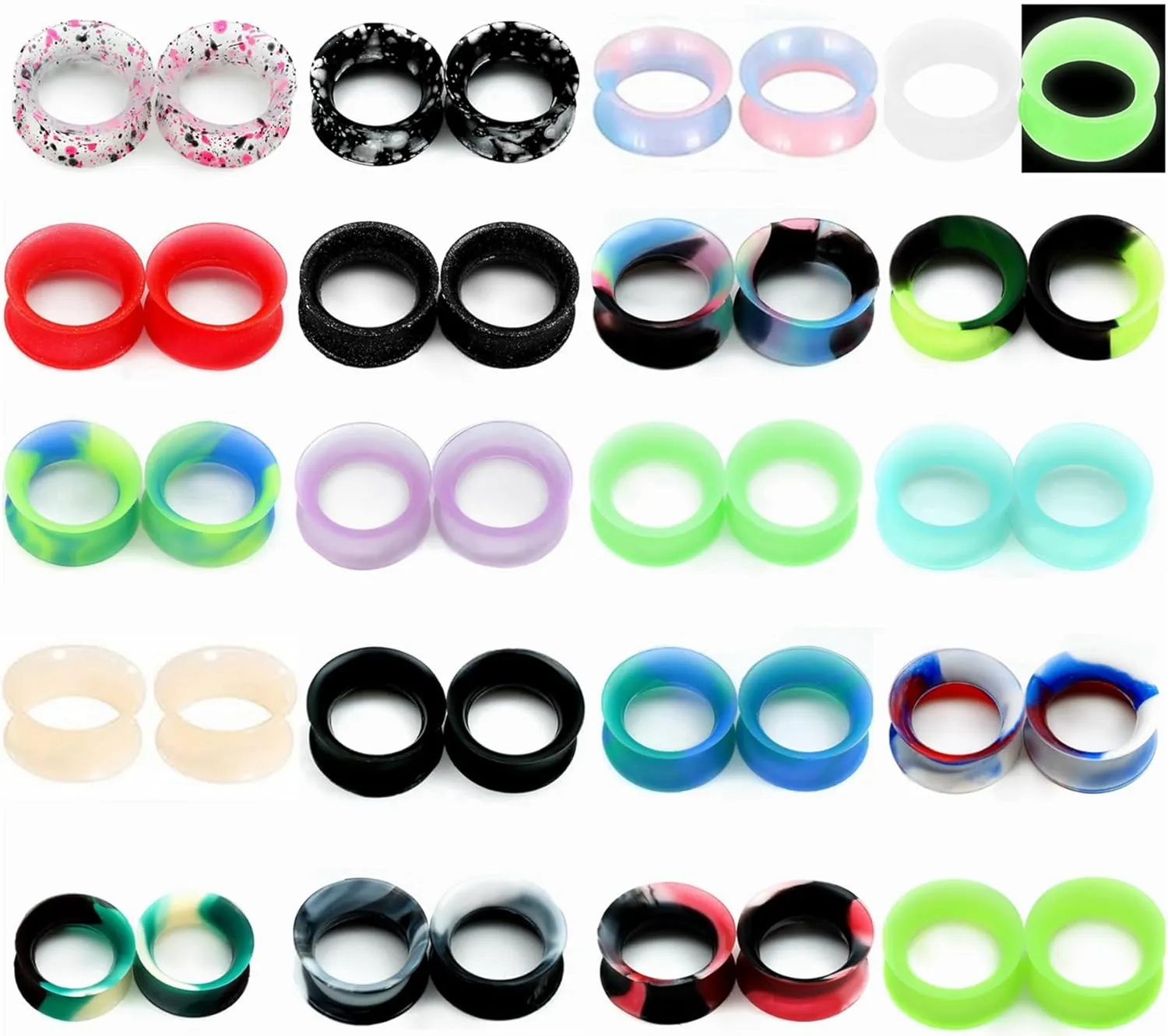 Yrogcu Ear Tunnels Plugs Piercing Set : Double Flared Hollow Soft-Silicone Ear Tunnels and Plugs Ear Gauges Ear Expander Stretcher Body Piercing Jewelry 8g-1" Collection