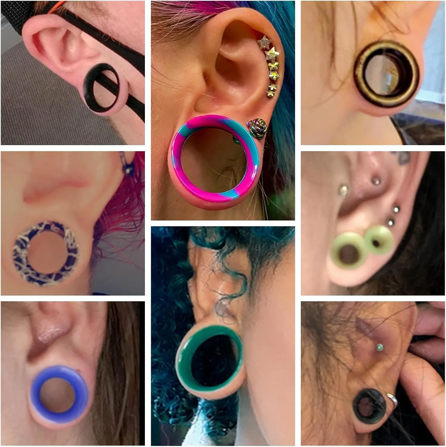 Yrogcu Ear Tunnels Plugs Piercing Set : Double Flared Hollow Soft-Silicone Ear Tunnels and Plugs Ear Gauges Ear Expander Stretcher Body Piercing Jewelry 8g-1" Collection