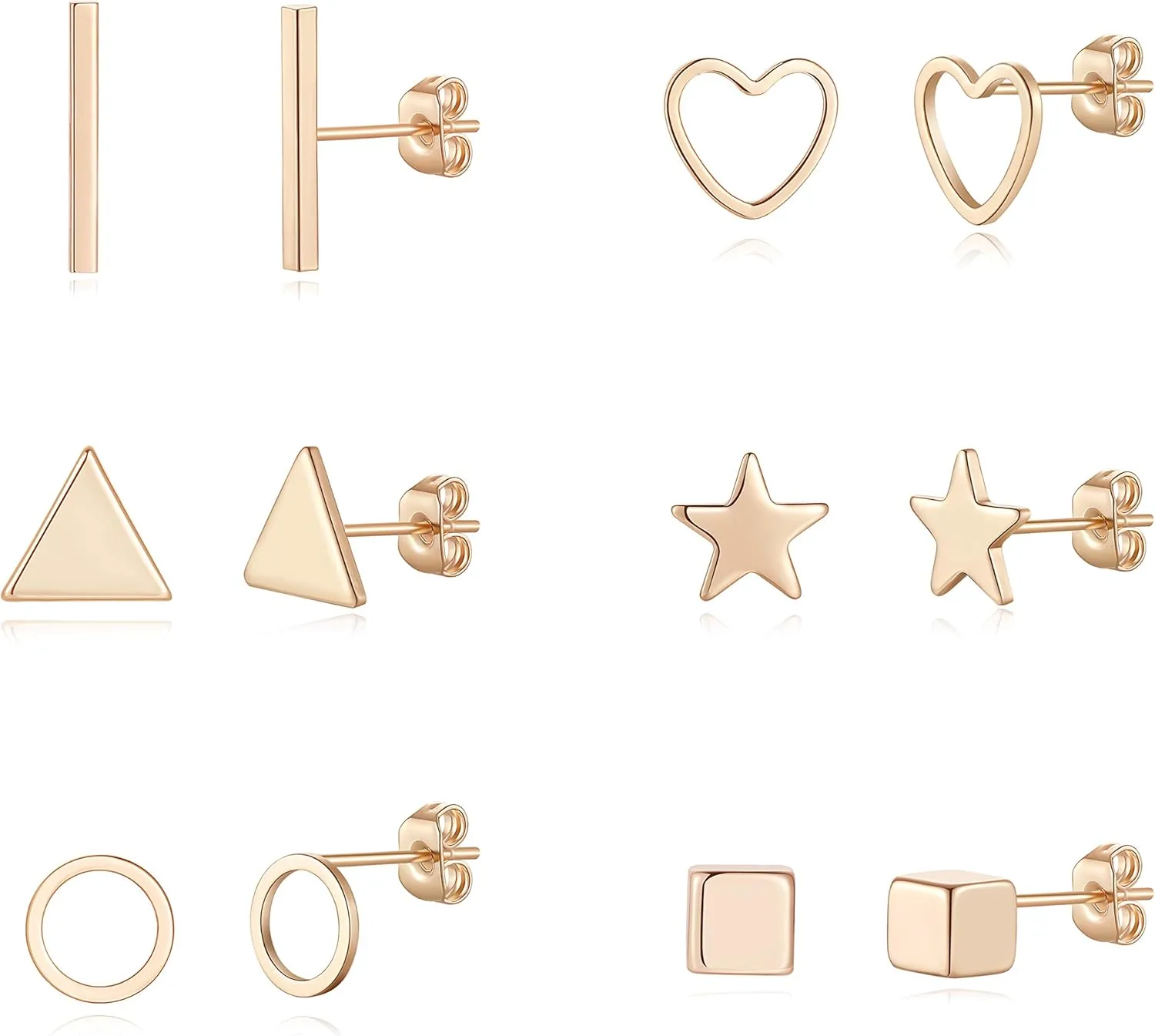 Zealmer Women's Simple Geometric Triangle Circel Bar Stud Earrings Pack of 6 Gold & Silver