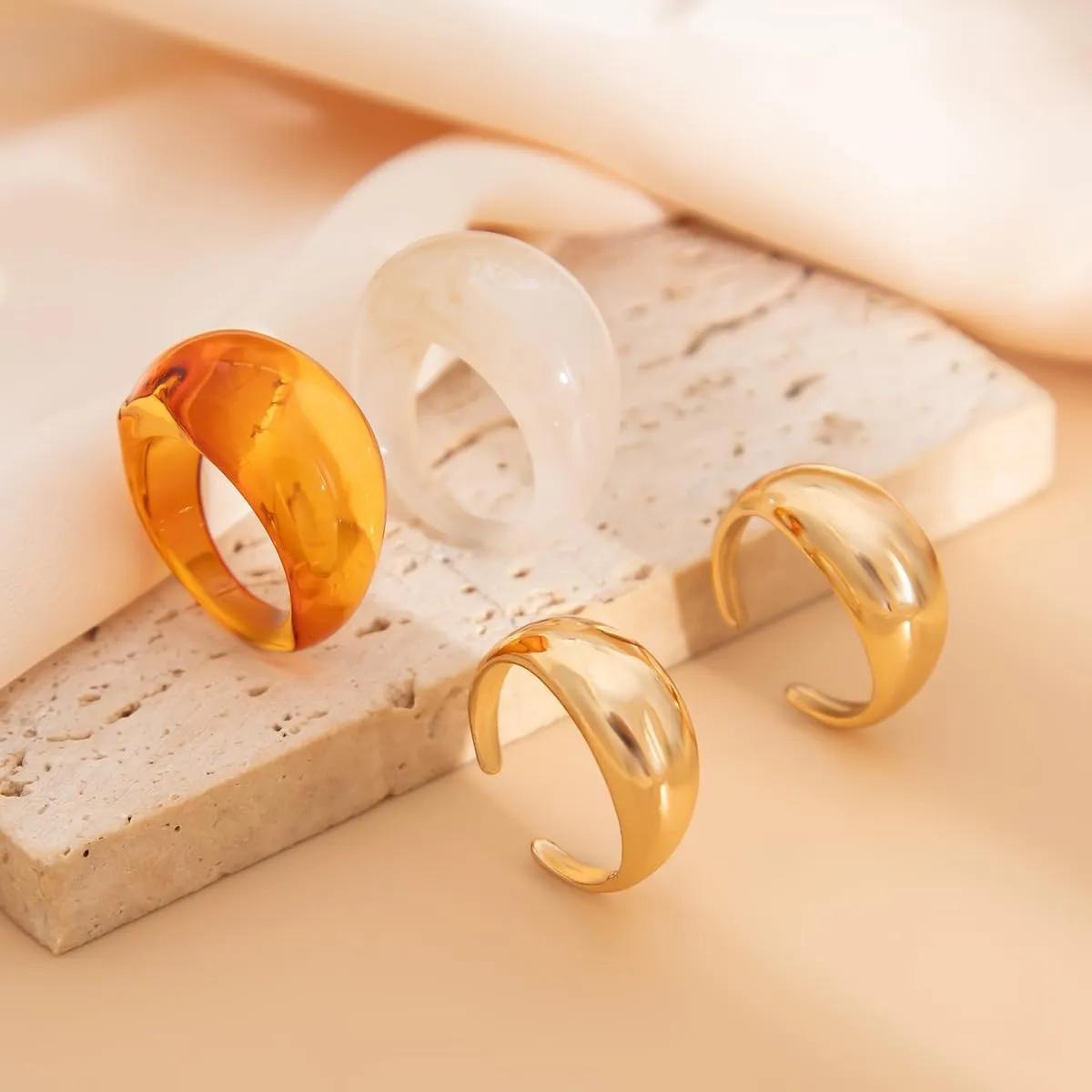 ZMANYIJEW Chunky Gold Rings Set for Women 14K Thick Dome Statement Rings Stackable Finger Knuckle Open Rings Punk Vintage Jewelry