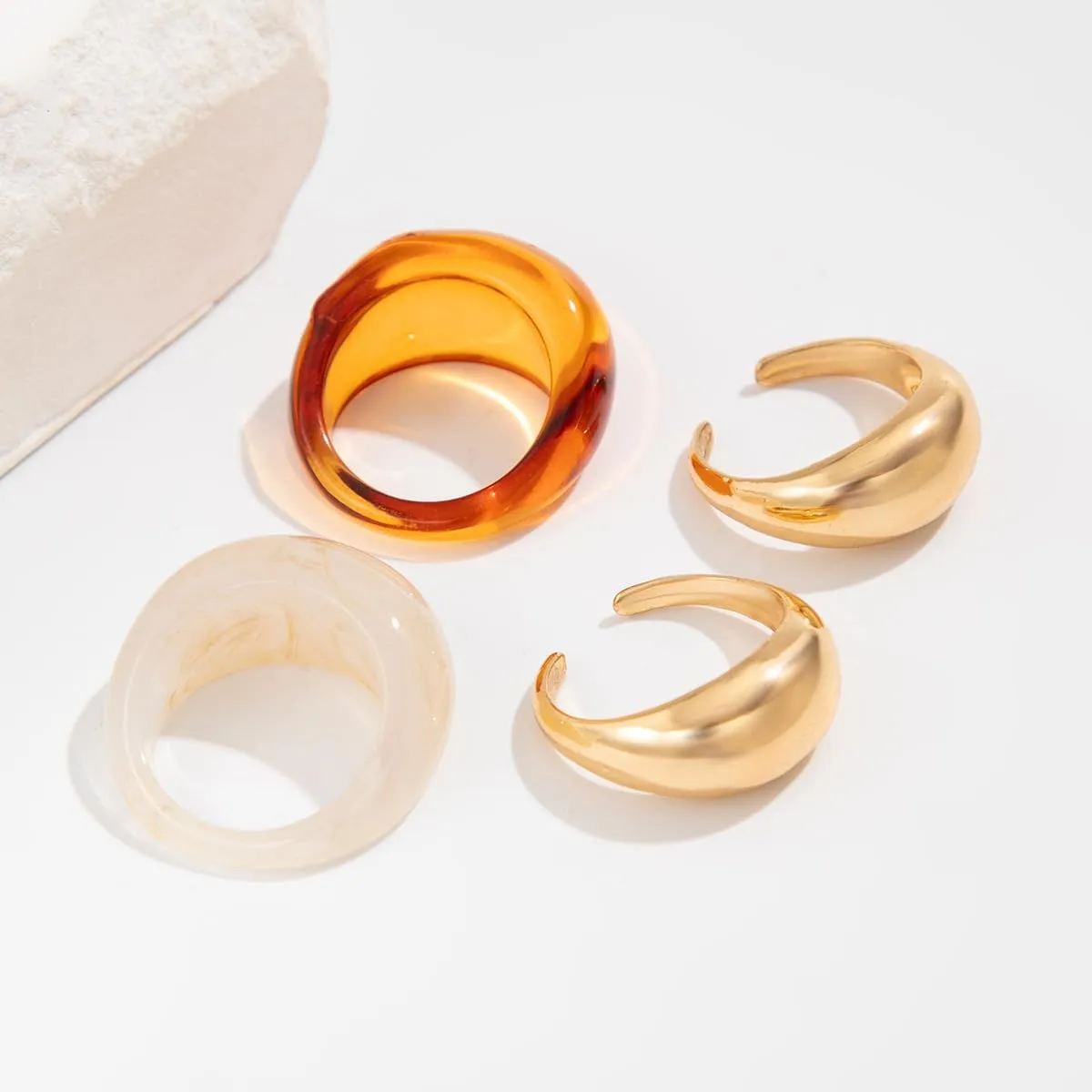 ZMANYIJEW Chunky Gold Rings Set for Women 14K Thick Dome Statement Rings Stackable Finger Knuckle Open Rings Punk Vintage Jewelry