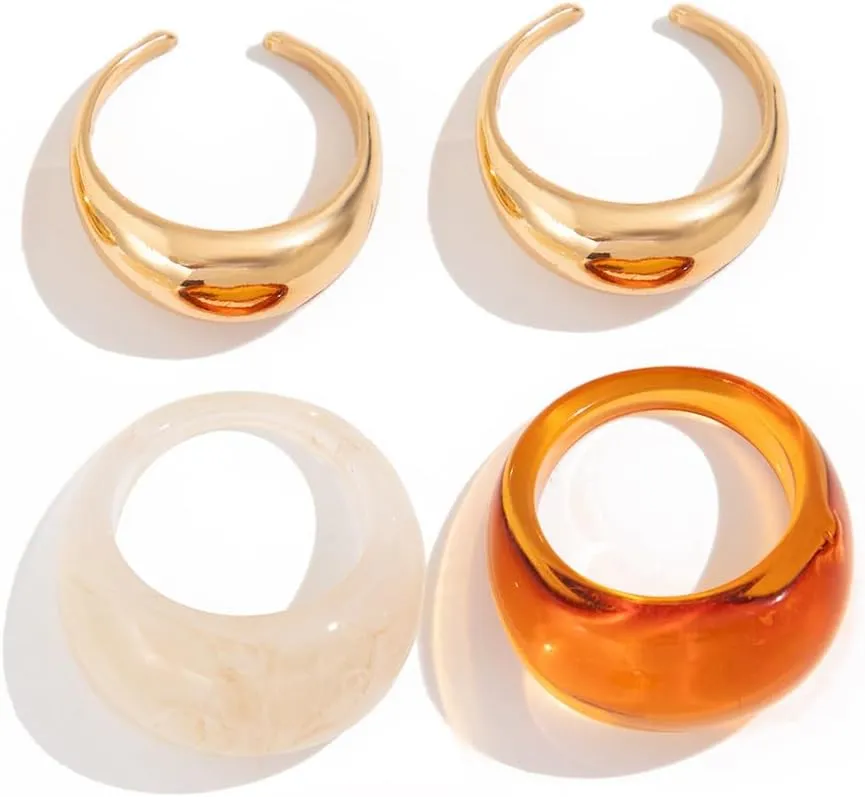 ZMANYIJEW Chunky Gold Rings Set for Women 14K Thick Dome Statement Rings Stackable Finger Knuckle Open Rings Punk Vintage Jewelry
