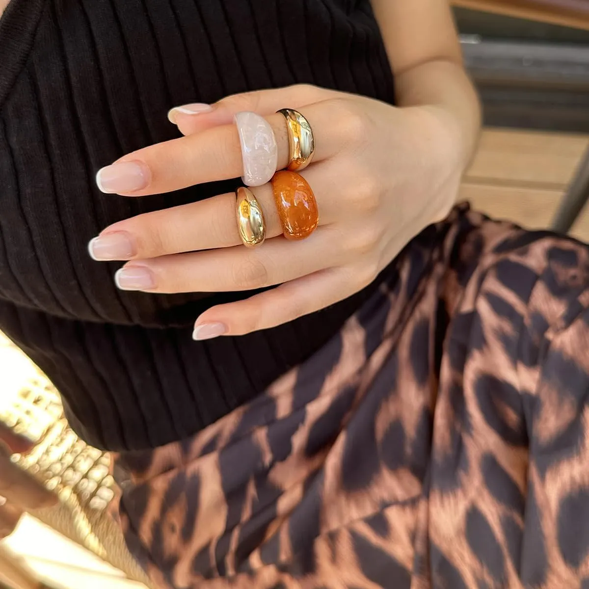 ZMANYIJEW Chunky Gold Rings Set for Women 14K Thick Dome Statement Rings Stackable Finger Knuckle Open Rings Punk Vintage Jewelry