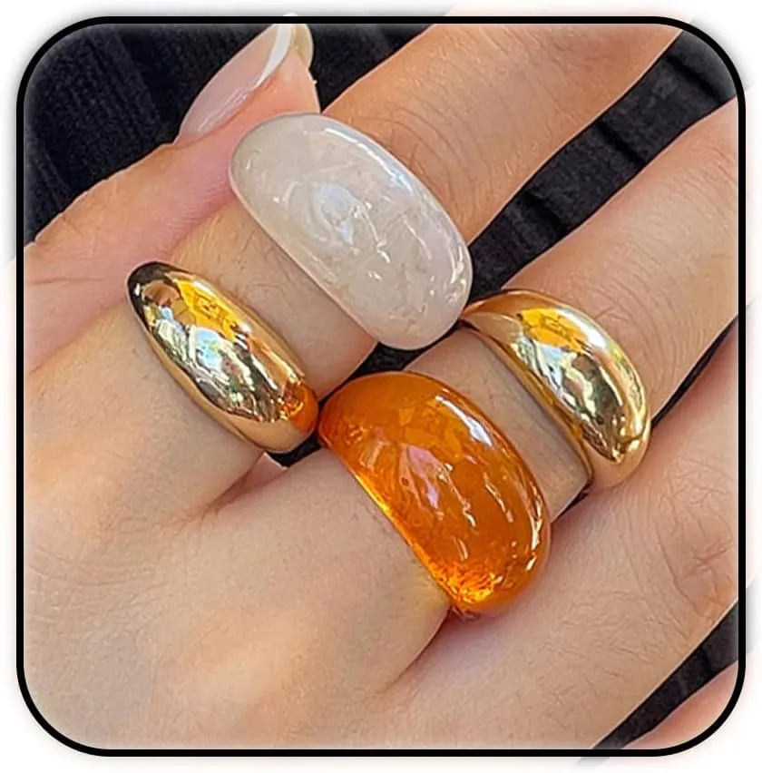 ZMANYIJEW Chunky Gold Rings Set for Women 14K Thick Dome Statement Rings Stackable Finger Knuckle Open Rings Punk Vintage Jewelry