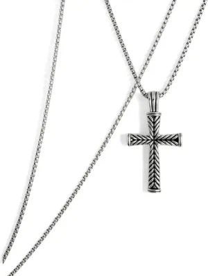 Zoe's Jewelry Cross Pendant Necklace, Chevron Pattern, Stainless Steel, Silver