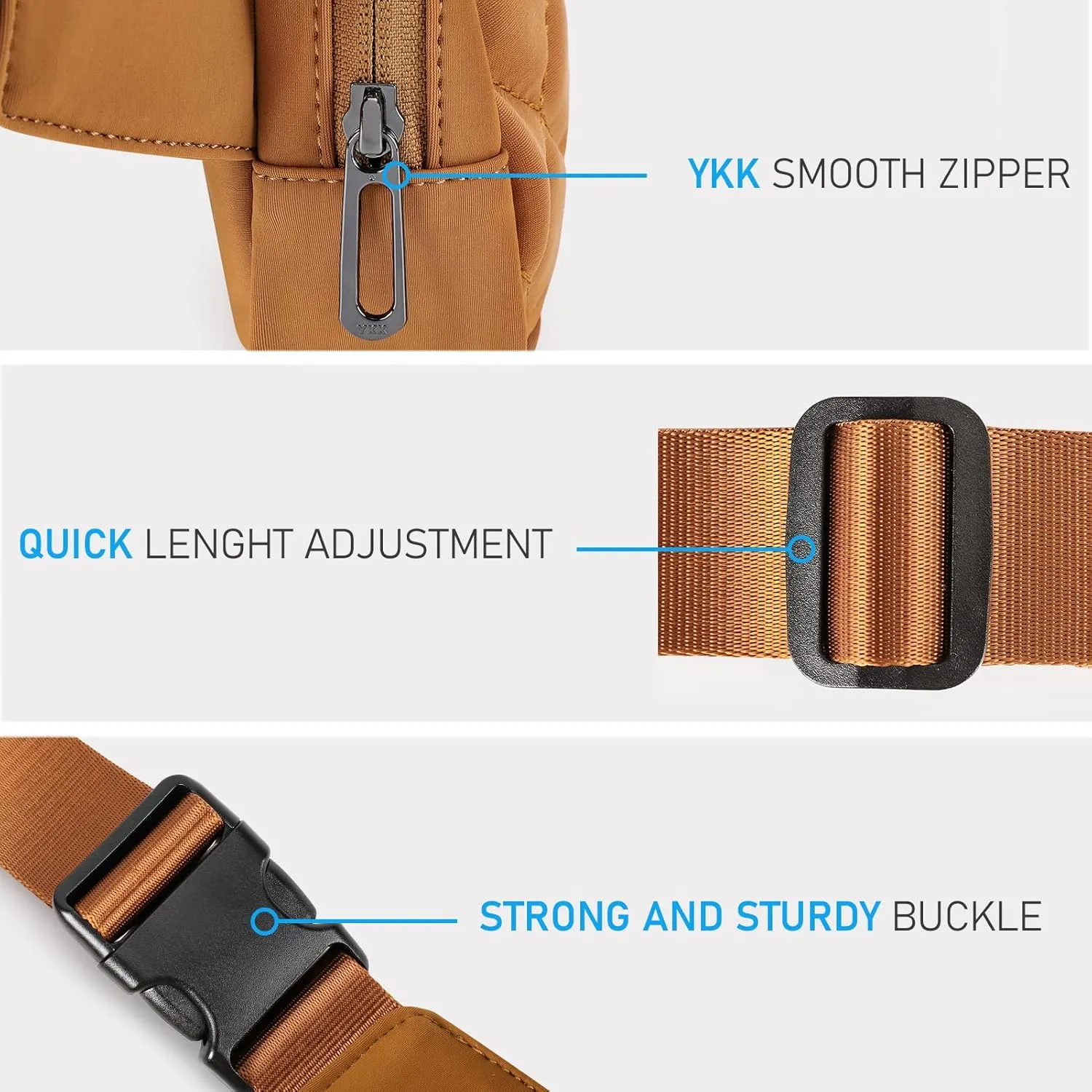 ZORFIN Belt Bag for Women Men Fashionable Crossbody Fanny Packs for Women with Adjustable Strap for Hiking Running Travel (Quilted Brown)